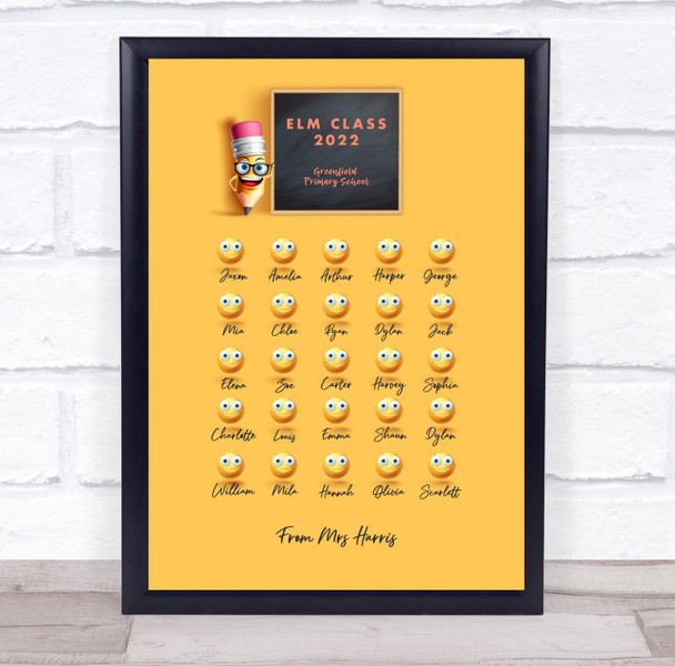 Funny Emoji Class Pencil Thank You Teacher School Personalized Gift Print