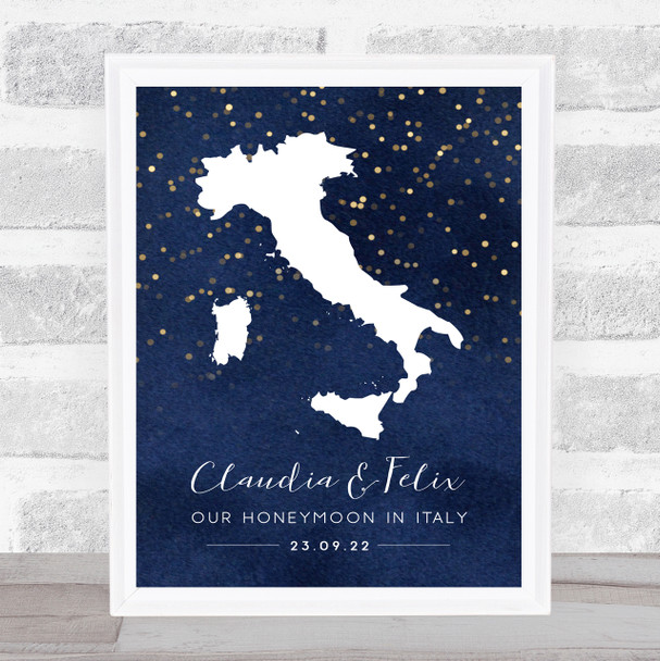Italy Special Date Midnight Watercolour Sparkles Personalized Gift Print