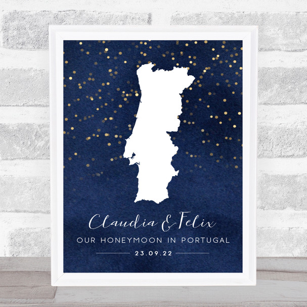 Portugal Special Date Midnight Watercolour Sparkles Personalized Gift Print