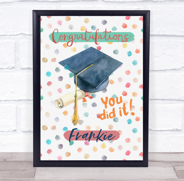 Watercolour Rainbow Congratulations Graduation Hat Personalized Gift Print