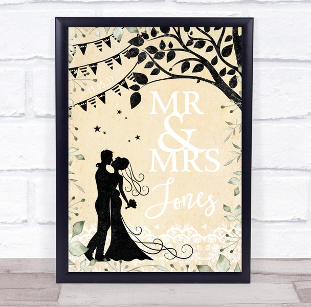 Wedding Bride Groom Name & Date Vintage Foliage Personalized Gift Print