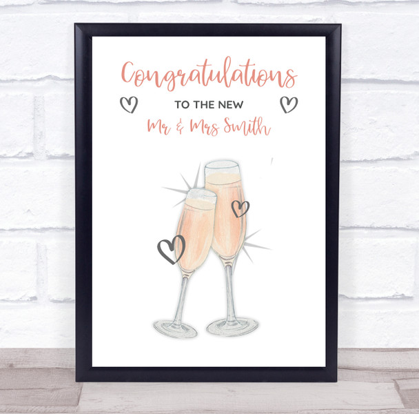 Wedding Champagne Flutes Congratulations Rose Gold Personalized Gift Print