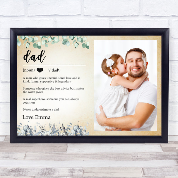 Dictionary Definition Photo Dad Heart Vintage Floral Personalized Gift Print