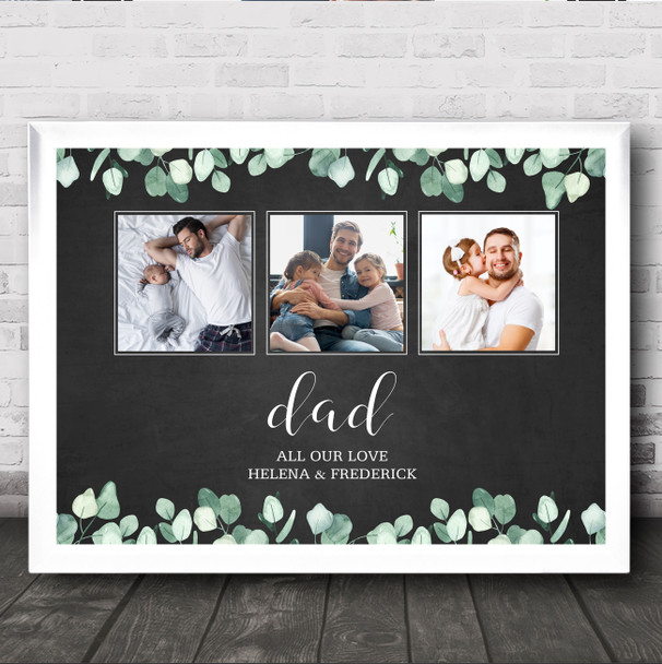 Fathers Day Dad & Photo Daddy Black Green Foliage Personalized Gift Print