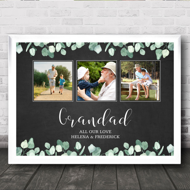 Fathers Day Grandad Black Green Foliage Photo Personalized Gift Print