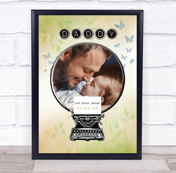 Typewriter Dad Date Photo Vintage Spring Butterflies Personalized Gift Print