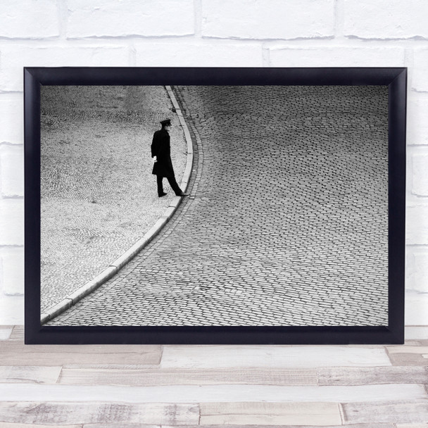 Guard Hat Street Foot Step Crossing Cobblestone Cobblestones Black & White Print