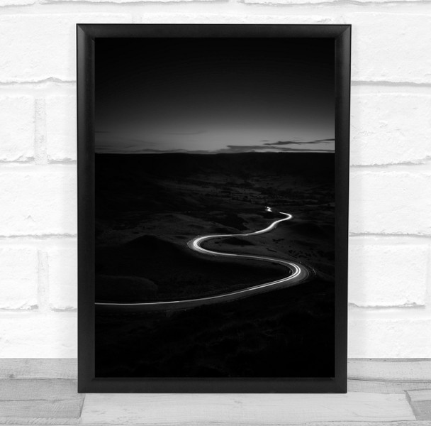Landscape Night Road Dark Black & White Low Key Low-Key Meander Meandering Print