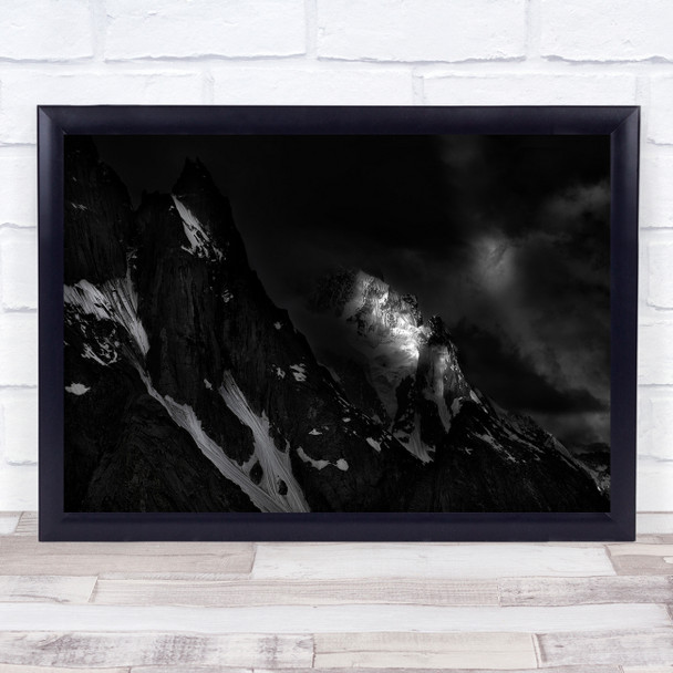 Mountain Landscape Low Key Low-Key Dark Black & White Mountains Light Snow Print