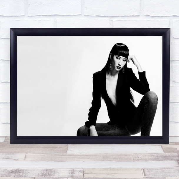 Portrait High Key High-Key Attitude Black & White Woman Model Contrast Sit Print