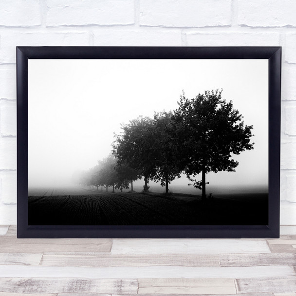 Landscape Black & White Trees Fog Mist Haze Contrast Field Fields Wall Art Print