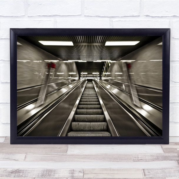 Motion Escalator SuBlack & Whiteay Metro Architecture Time tunnel Wall Art Print