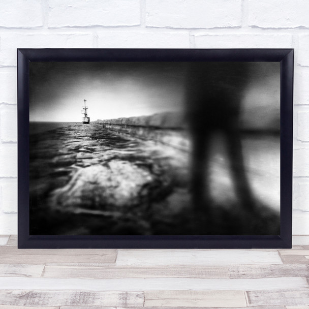 Mood Person Pier Walk Rocks Water Sky Landscape Black White Ghost Emotion Print