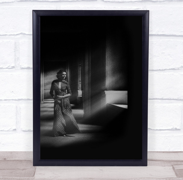 Woman Vintage Retro Black White Portrait Hallway Light Dress Dark Low Key Print Woman Vintage Retro Black White Portrait Hallway Light Dress Dark Low Key Print