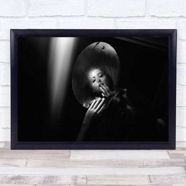 Mirror Black & White Portrait Dark Low Key Low-Key Face Hand Mood Emotion Print