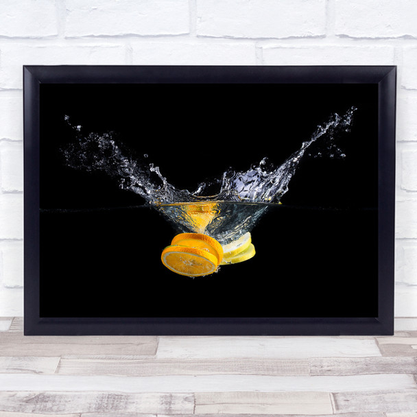 Splash Orange Lemon Water Motion Still Life Dark Low Key Low-Key Wall Art Print