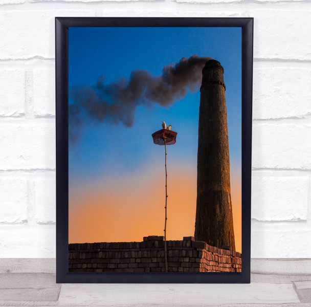 Nayyer Reza Pakistan Nayyer Reza Brick Kiln Pigeons building Smoke Tower Print