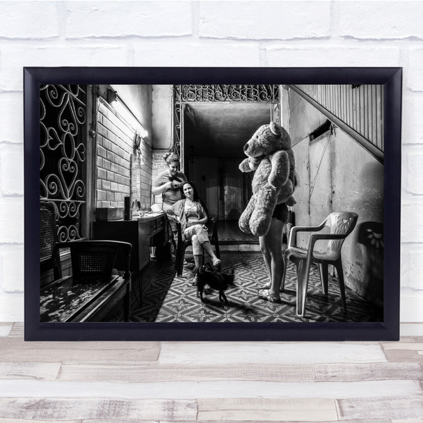 Teddy Bear Dog Home Room Matanzas Black & White Hairdresser Hairdressing Print