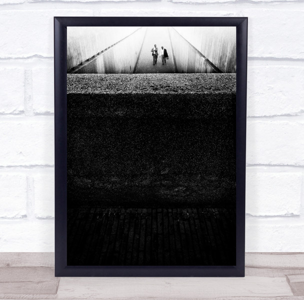 Walking People Street Concrete Man Tunnel Perspective Black & White Walk Print