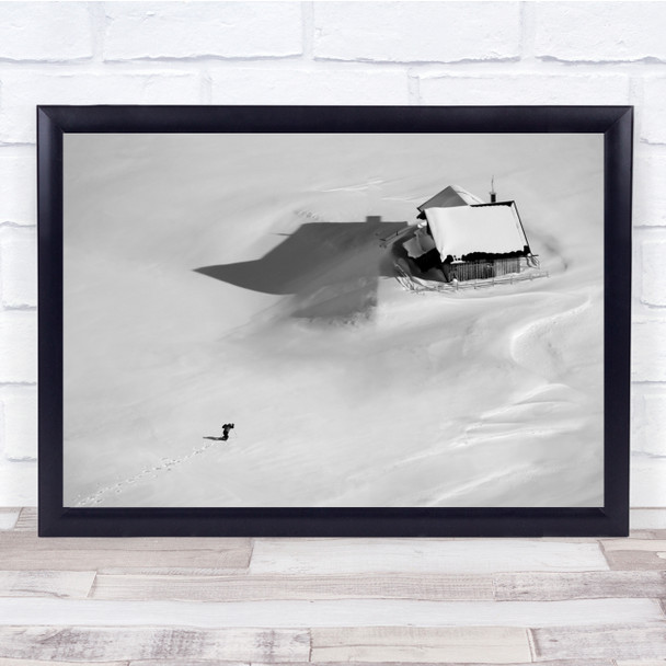 Aerial Snow Skiier House Building Shadow Landscape Person Small Wall Art Print