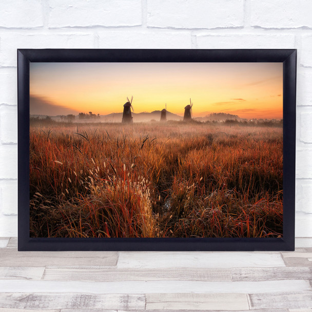 Autumn Water Landscape Sky Sunrise Fall Windmill Windmills Salt Wall Art Print