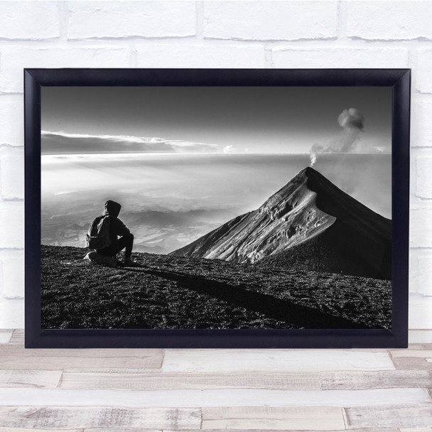 Black & White Volcano Guatemala Eruption Sunrise Fire Landscape Wall Art Print