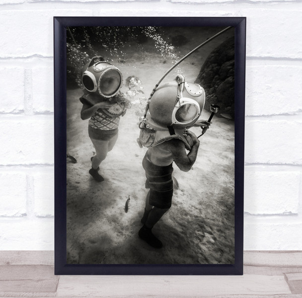 Dive Diver Diving Bubbles Aquarium Underwater Children Kids Boy Wall Art Print