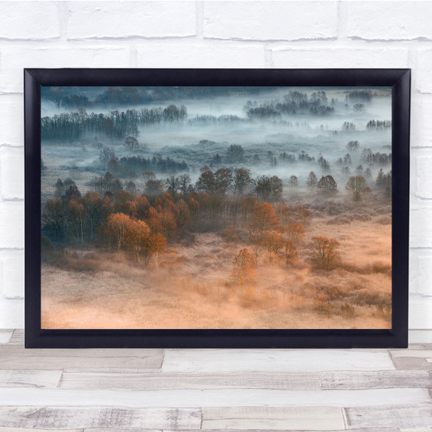 Fog Misty Dawn Autumn Sunrise Trees Italy Valley Adda Landscape Wall Art Print