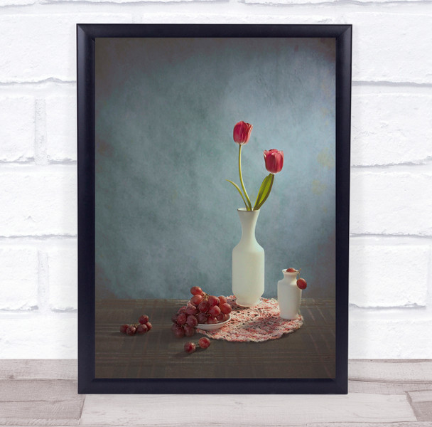 Grapes Tulip Tulips Still Life Flower Flowers Flora Floral Vase Wall Art Print