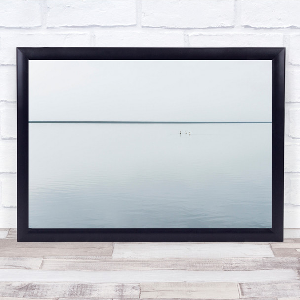 Iceland Sea Shoreline Fog Birds Horizon Empty Minimalistic Trio Wall Art Print