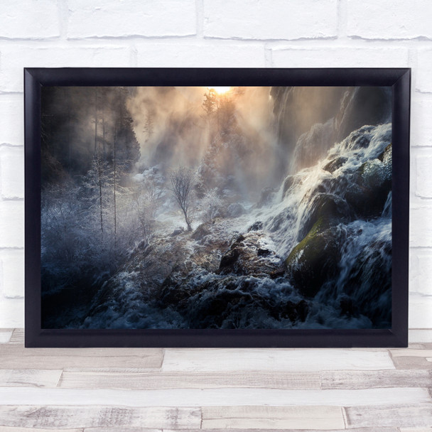 Landscape Light Water Waterfall Stream River Snow Mist Haze Fog Wall Art Print