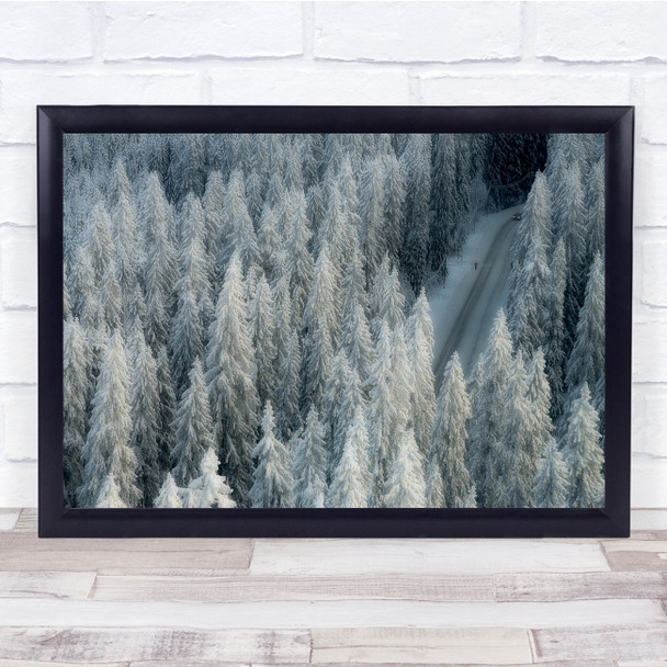 Landscape Tree Pine Fir Frost Snow Road Car Person White Forest Wall Art Print