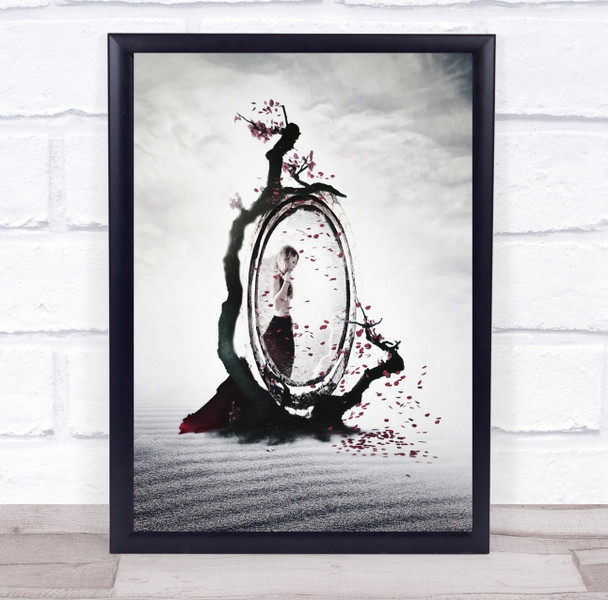 Mirror Mirrors Girl Model Woman Reflection Leaves Creative Edit Wall Art Print