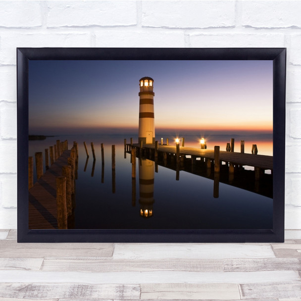 Pier Landscape Water Calm Night Lighthouse Podersdorf Marine Am Wall Art Print