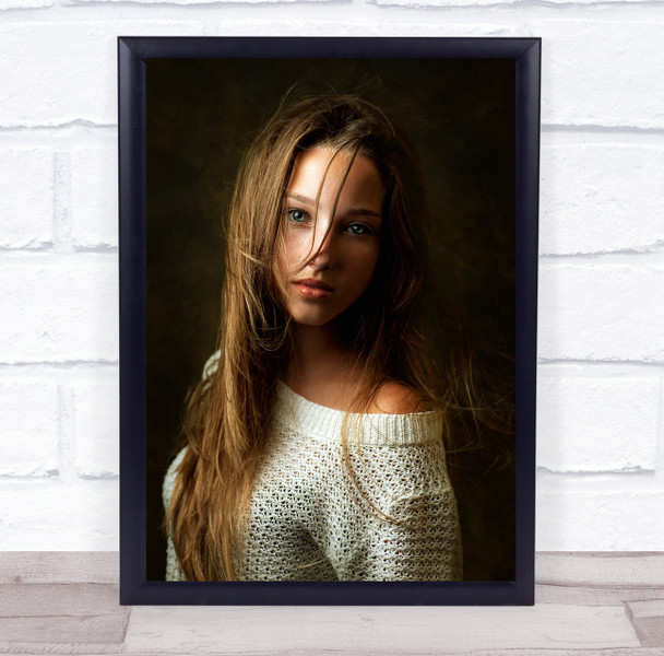 Portrait Hair Model Woman Studio Girl Eyes Mood Emotion Feeling Wall Art Print