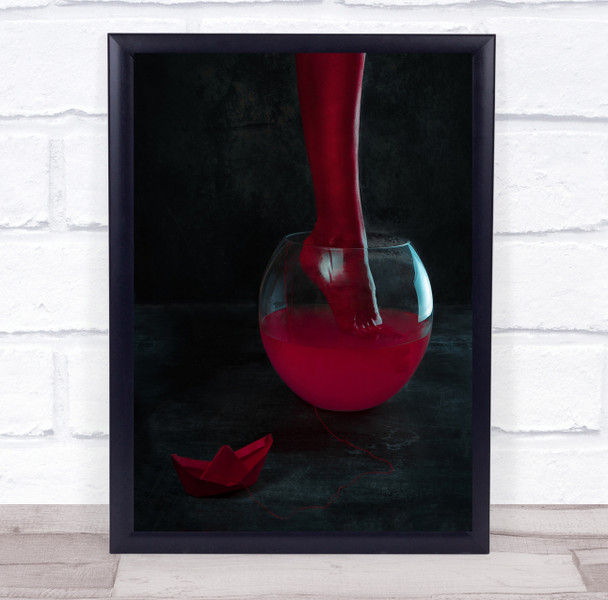 Red Leg Water Ship Paper Thread Concept Jar Glass Paint Painted Wall Art Print