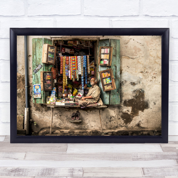 Shop Salesman Street Window Bazar Market Old Man Sidewalk Decay Wall Art Print