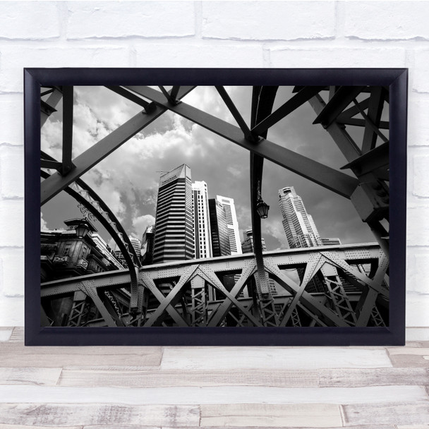 Singapore Construction Bridge Tower Metal Framework Black White Wall Art Print