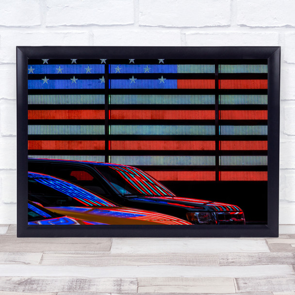 Street Flag Reflections NYC Cars Stars And Stripes Times Square Wall Art Print