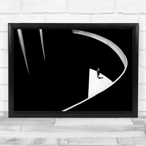 Street Light Shadow Walking Contrast Black & White Aerial Drone Wall Art Print