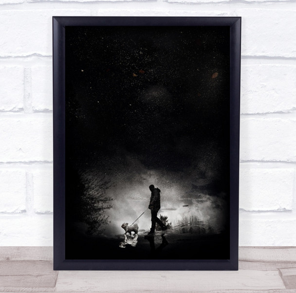 Street Sky Stars Starry Dog Walk Person Fog Dogs Animal Animals Wall Art Print