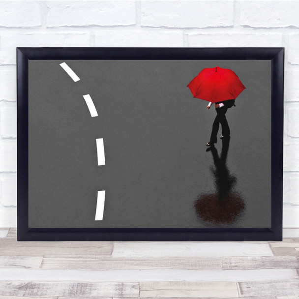 Umbrella Red Street Aerial Wet Reflection Person Abstract Cover Wall Art Print