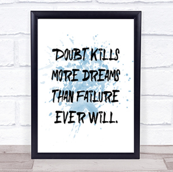 Doubt Kills More Dreams Inspirational Quote Print Blue Watercolour Poster