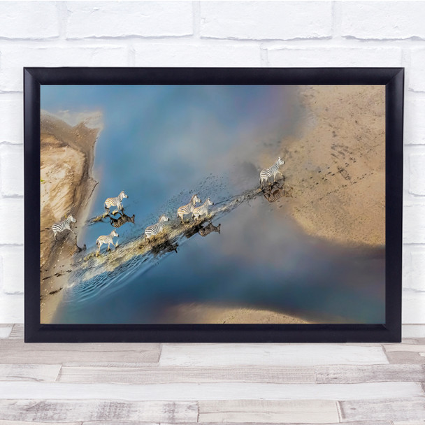 Landscape Aerial Zebra Kenya Tidal Flat Animal Wildlife Nature Crossing Print