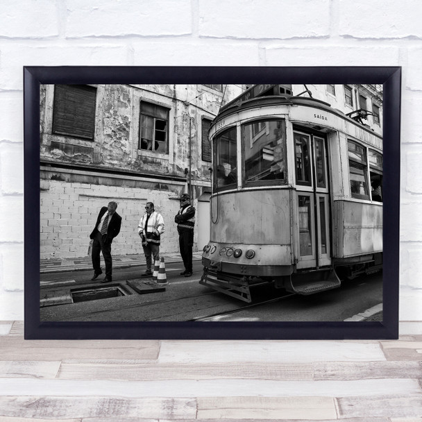 Man Police Tram Hole Open Officer Black & White Blacka And White Street Print