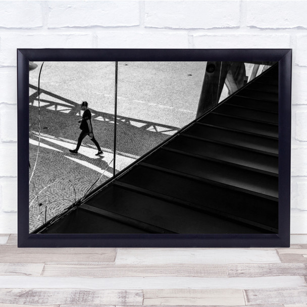 Street Man Black & White Scape Walking Lines Light Shadows Urban Lisbon Print