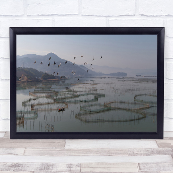 Aquaculture Farm Seaside Fuding Fujian China Morning Colourful Wall Art Print