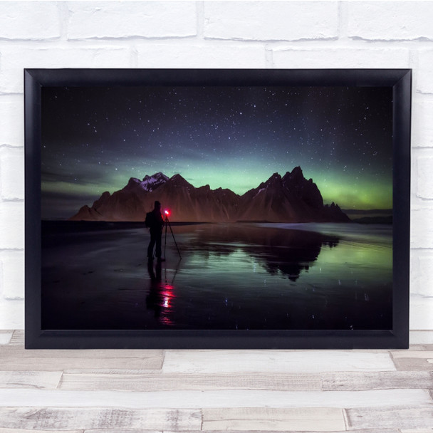 Aurora Northern Lights Iceland Mountain Vestrahorn Night Stars Wall Art Print