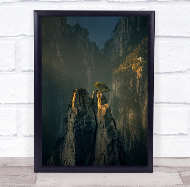 China Huangshan Mountains Landscape Traditional Mountain Cliff Wall Art Print