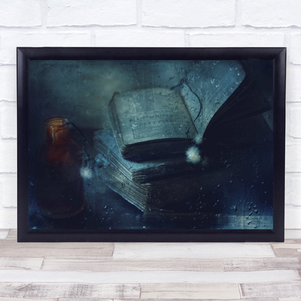 Music Sound Notes Tones Books Still Life Book Wet Window Drops Wall Art Print
